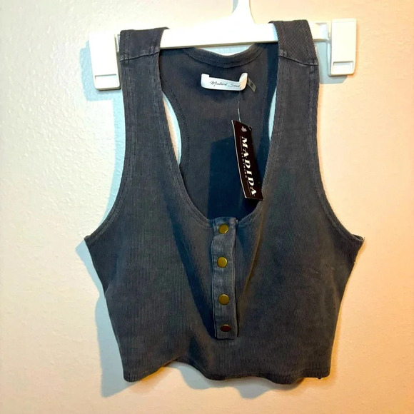 CROPPED ribbed NWT Mustard Seed Tank L - Picture 1 of 6